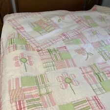 Twin Coverlet & Sham Delightful Pink, Green, White Quilted Appliqué & Patchwork