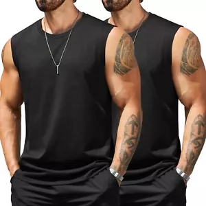 Mens Tank Tops Summer Cotton Sleeveless Muscle Tee Shirts 2 Pack Casual Tank ... - Picture 1 of 5