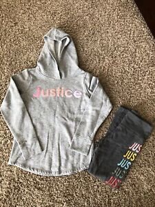 Lot of 2 Girls Justice Size 8 Leggings Sweatshirt Athletic Pants Outfit