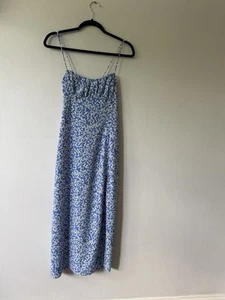 Zara Blue Midi Dress With White Flowers Size Medium - Picture 1 of 10