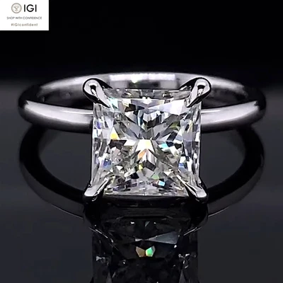 Anillo de compromiso de diamantes cultivados en laboratorio princesa IGI 2,00 quilates D VS1 IGI platino sólido 950 Foto 1 de 4