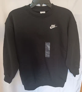 Nike Sportswear Club Fleece Sweatshirt Girls Large 10 / 12 Crew Neck Black NWT - Picture 1 of 2