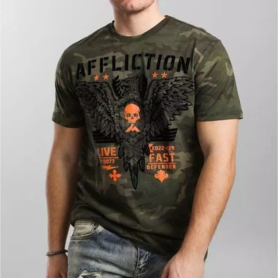 Camiseta de camuflaje verde Affliction Art of War con calavera naranja, para hombre talla 2XL Foto 1 de 4