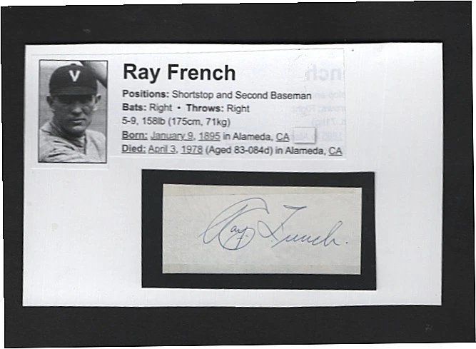 Ray Franch NY YANKEES 1920 4X6 CORTE AUTOGRAFIADO CON FOTO D.1978 MÁS DURO Foto 1 de 1