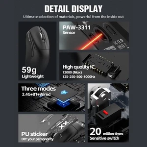 XUNFOX Wireless Mice PAW3311 Lightweight Gaming Mice With 3-Modes Connection FY - Afbeelding 1 van 17