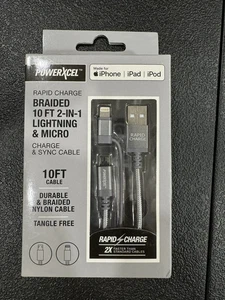 PowerXcel Braided 10 Ft. 2 in 1 8 Pin Connector & Micro USB Charge & Sync Cable - Picture 1 of 1