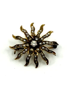 Antike 14k Gelbgold Diamant Perlen Starburst Pin - Bild 1 von 5