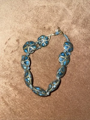 Vintage Old Heavy handmade Tibet Nepalese Turquoise Wire Inlay Bead Bracelet - Изображение 1 из 2