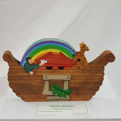 Vtg Noah's Ark Wooden Jigsaw Puzzle Handcrafted Painted Kitsch Size 8 x 4.5 2006 - Image 1 of 4