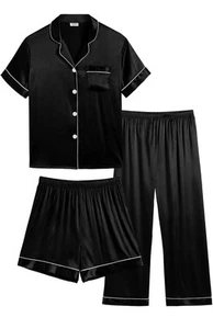 Kid's Silk Pyjamas 3 Piece Girls Boys Satin Pyjamas Set Button-Down Size 8-9y - Picture 1 of 8
