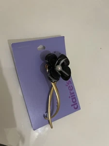 Claire’s Large Flower Black And Gold Hair Clip New - Picture 1 of 2