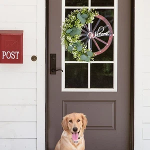Spring Wreath Artificial Flowers and Wheel Summer Decoration for Front Porch - Picture 1 of 6