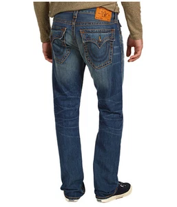 $317 NEW True Religion Jeans Men Ricky Straight Leg Studded Logo Blue 29, 30 x34 - Picture 1 of 4