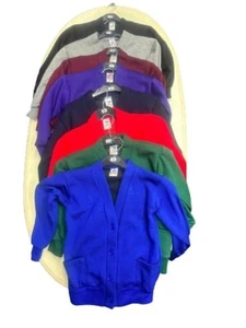 KIDS SCHOOL UNIFORM CARDIGAN HAND POCKET BUTTON UP FRONT BOYS GIRLS 2/14,S/XL - Picture 1 of 9