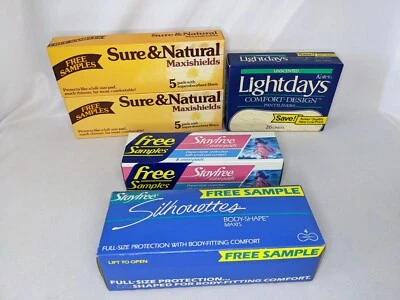 Maxi almohadillas de colección Stayfree Kotex seguro y natural años 80 películas TV utilería muestras nuevas de stock Foto 1 de 4