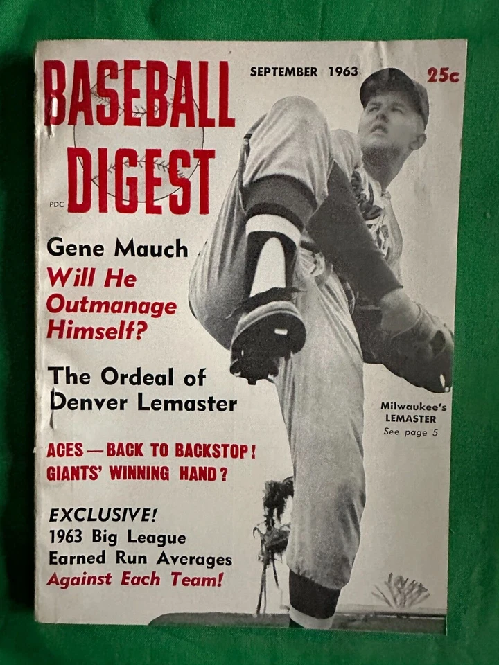 SEP 1963 BASEBALL DIGEST DENNY LEMASTER MILWAUKEE BRAVES - Image 1 of 1