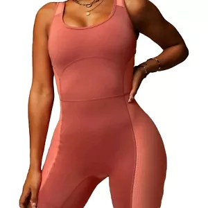 Fabletics Motion365 Open Back 7" One Piece Terracotta/St Tropez Coral Size 2XL - Picture 1 of 12