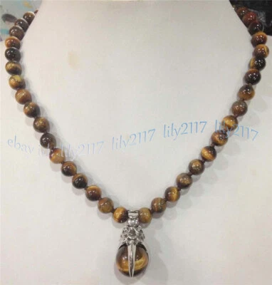 Collar Colgante Genuino Natural Amarillo Ojo de Tigre Gemas Redondas Cuentas 6/8/10/12mm Foto 1 de 4