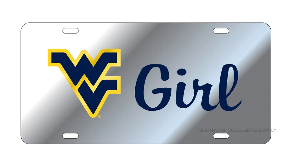 Placa de matrícula/etiqueta de coche WVU WEST VIRGINIA Mountaineers espejada "WV Girl" Foto 1 de 1
