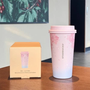 Authentic Starbucks China 2025 Sakura Pink and Blue 15oz SS Tumbler Cup - Picture 1 of 5