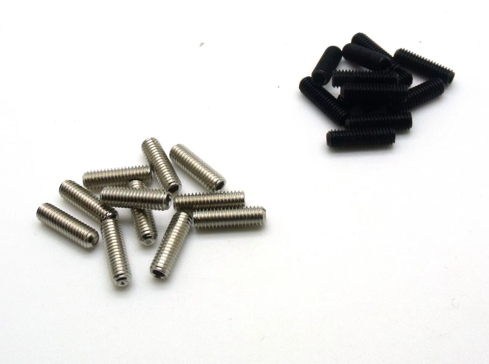 Guitar saddle height adjusting grub screws in chrome or black, Pack of 12 or 2