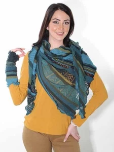 Invero Dreiecksschal Schal Stola Kyra Merino Wolle petrol blau olivgrün Öko Bio - Bild 1 von 2
