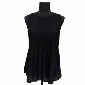 Blusa sin mangas de acordeón plisada para mujer ADRIANNA PAPELL talla M Top negra usada en excelente estado - Imagen 1 de 20