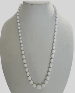 Vintage Graduated Oval Bead Necklace White Silver Spacers Long 30" Spring Ring - Picture 1 of 9