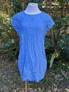 Size S COTTON ON Blue Light Denim Look Shirt Dress Casual Pockets Short Baggy - Picture 1 of 13