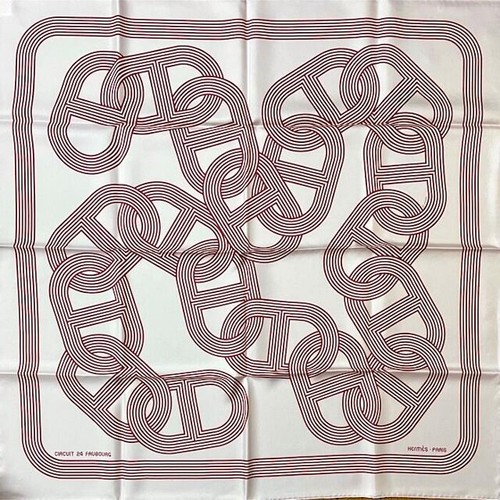 HERMÈS Hermes Sciarpa Stola CIRCUITO 24 FAUBOURG Rosa Bordeaux Catena Seta Autentica Nuova 90 cm