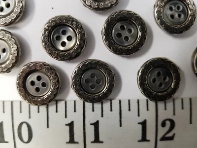 VINTAGE BUTTONS SET OF 12 GREY PEARL GOLD METAL TUZ265 LAST! - Image 1 of 2
