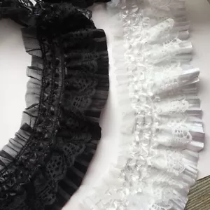 1yd Embroidery Lace Ribbon Elastic Ruffle Chiffon Trim Clothing Dress Sewing DIY - Bild 1 von 10
