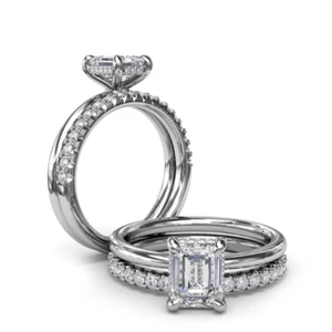 Engagement Ring Set 2.70 Ct IGI Lab Grown Emerald Cut Diamond Solid 950 Platinum - Picture 1 of 10