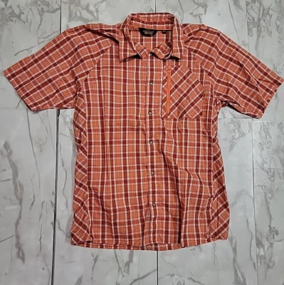 Orvis Trout Bum Checkered Orange Red Vented Flannel Shirt Men's Medium - Image 1 of 4