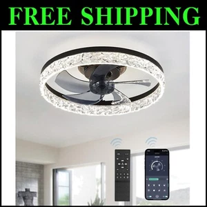 Low Profile 20" Black Ceiling Fan - Remote Control, 6 Speeds & Color Changing - Picture 1 of 8