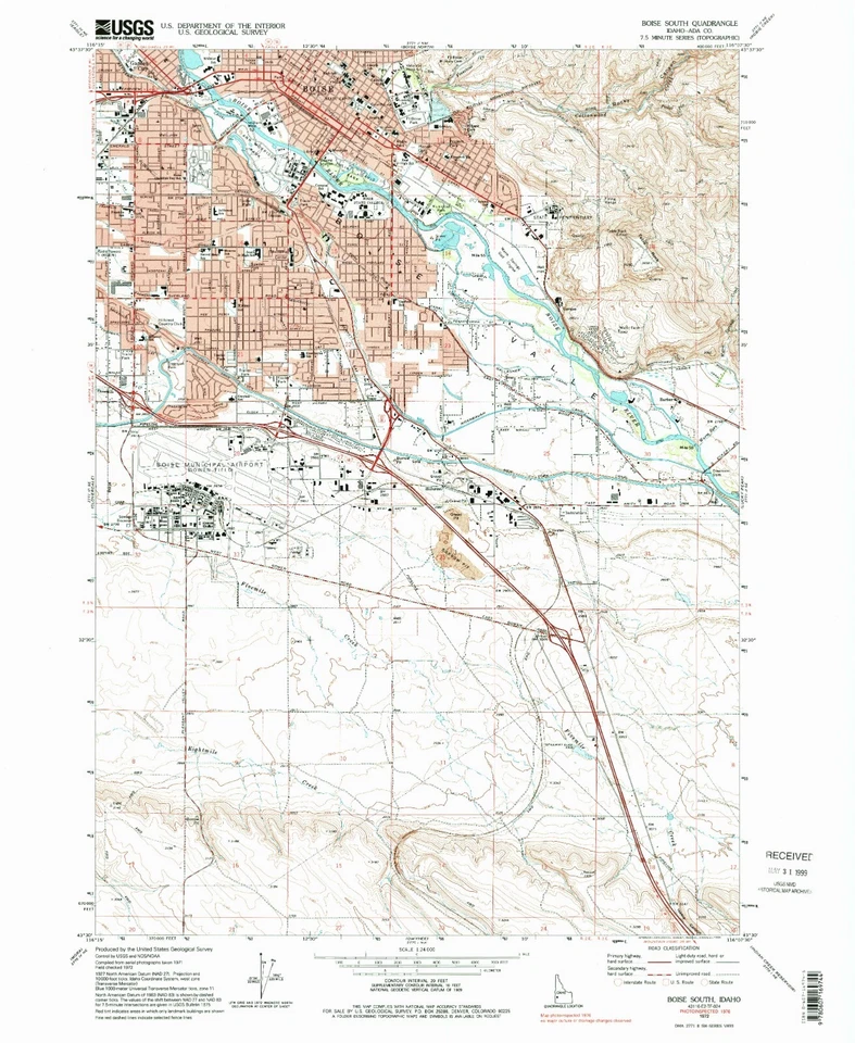 Boise, Idaho - Reproducción de mapa topográfico USGS 1972 - Diseño histórico de la capital Foto 1 de 1