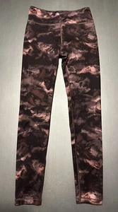 EUC Athleta Girl Chit Chat Tight Leggings L/12 Brown Pink Drawstring High Rise - Picture 1 of 9