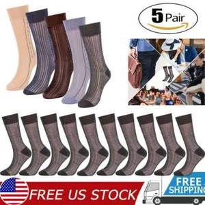 5 Pairs Men's Striped Dress Socks Sheer Thin Silky Breathable Summer Business - Picture 1 of 18