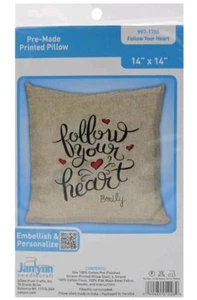 Janlynn Needlecraft FOLLOW YOUR HEART Kit de Almohada Estampada Prefabricada 14" x 14"  - Imagen 1 de 2