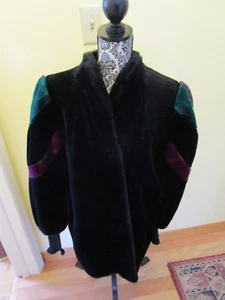 Vintage Olympia Women’s Coat Jacket Black Faux fur Size M outwear USA 1970-80's - Picture 1 of 17