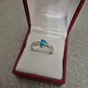 Sleeping Beauty Turquoise & Zircon Ring in platinum over Silver - Picture 1 of 4