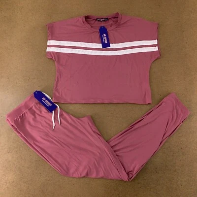 AQ Sport Juniors Size XL Mauve Striped 2 Piece Short Sleeve Tee & Leggings NWT - Image 1 of 4