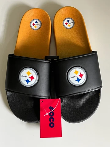 🏈 Pittsburgh Steelers NFL FOCO Men's Raised Logo Slide Sandals Flip Flops NWT🏈 Cover