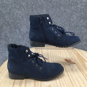 Madden Girl Boots Womens 6.5 M Ranger Ankle Combat Casual Blue Faux Suede Zipper - Picture 1 of 16