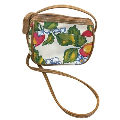 Cartera vintage Liz Liz Claiborne de lona con cierre de cremallera de frutas y flores Foto 1 de 4