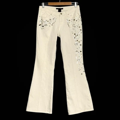 Pantalones de mezclilla de colección años 90 para mujer 8 blancos cachemira lentejuelas adornadas bootcut vaquera glamour Foto 1 de 4