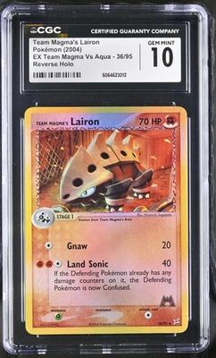 CGC 10 Team Magma's Lairon EX Team Magma Vs Aqua 36/95 Reverse Holo Pokemon Card - Image 1 of 2