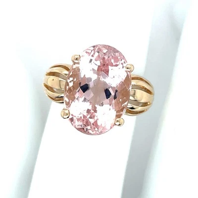 Кольцо из желтого золота 14 карат с овальным розовым морганитом 7 карат размер 6+ - 6 граммов - Изображение 1 из 4
