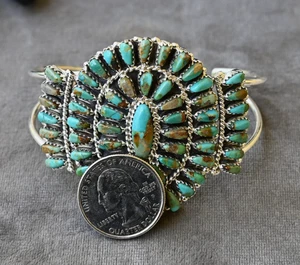 New Navajo Sterling & Mojave Turquoise Cuff D Benally 31grams 6.25-7.25 wearable - Picture 1 of 11