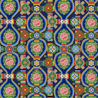 Tela Estampada Dancheong Peonía Tradicional Coreana Hecha en Corea BTHY Foto 1 de 4